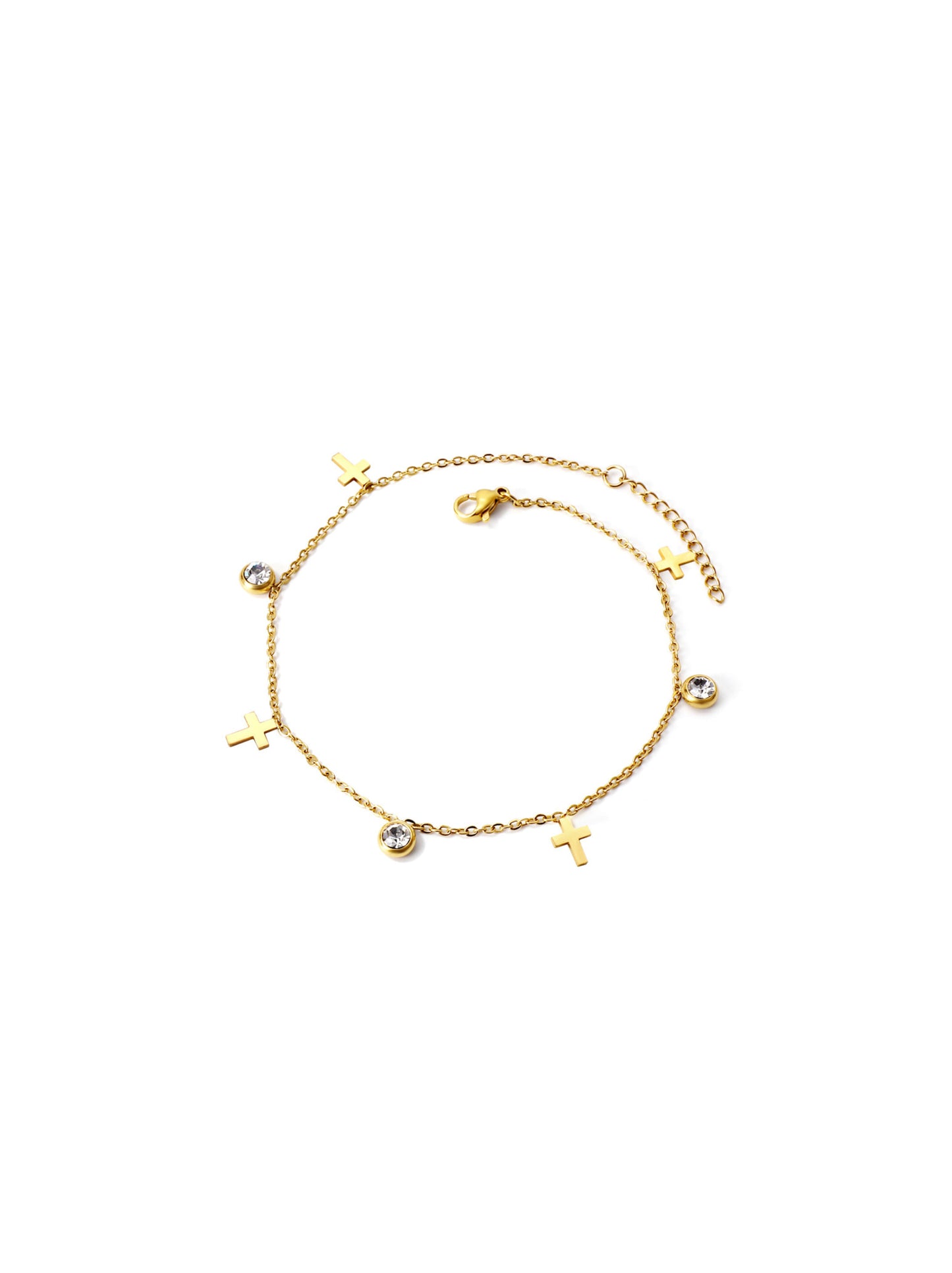 Golden cross and zirconia steel bracelet