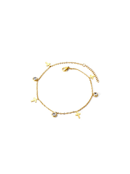 Golden cross and zirconia steel bracelet