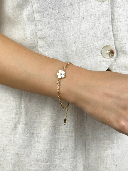 White Flower Golden Steel Bracelet