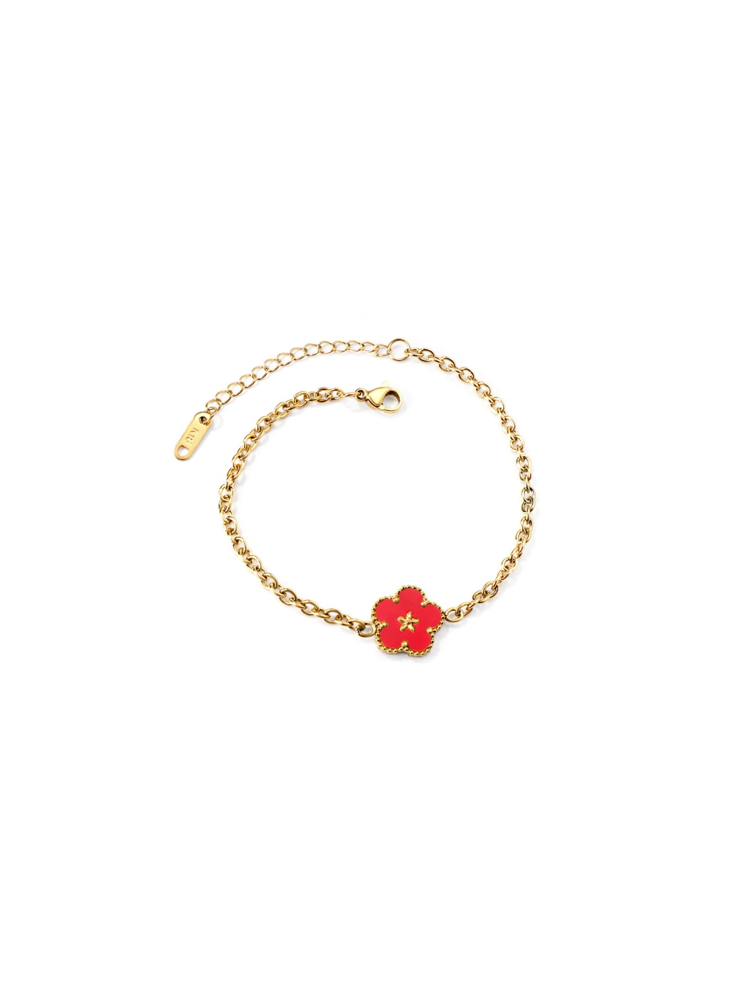 Bracelet Acier Doré Fleur Rouge