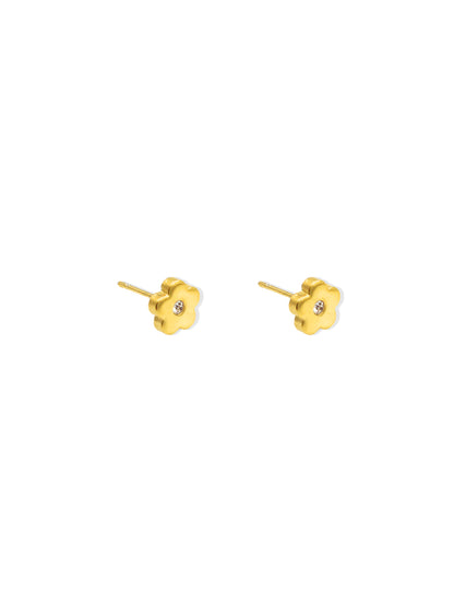 Flower and crystal gold steel earrings