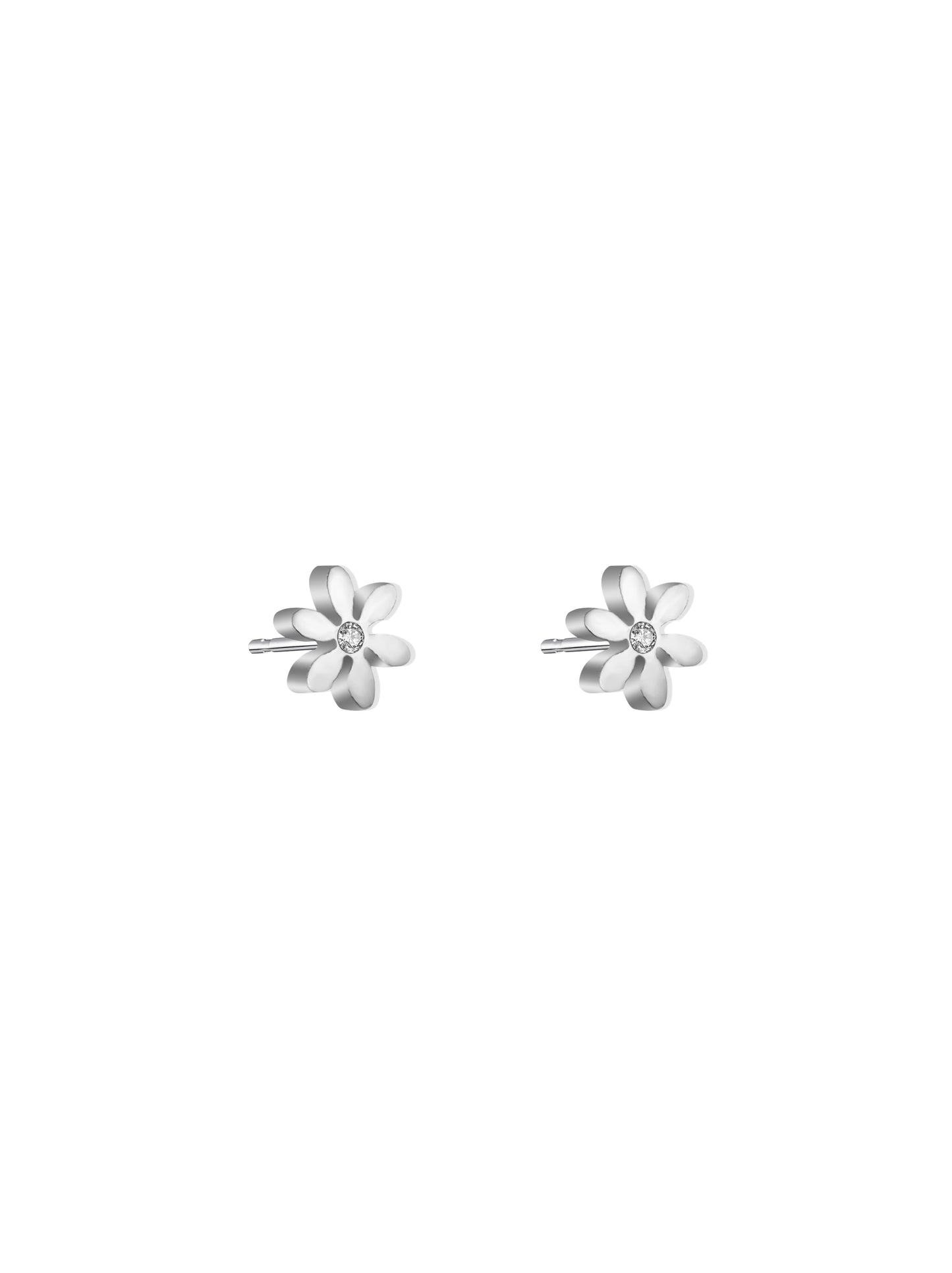 Flower and crystal silver steel earrings