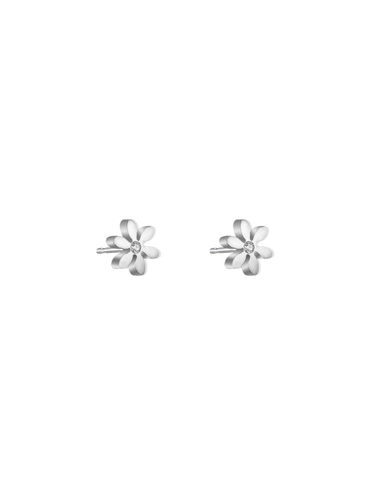 Boucles d'oreilles acier argenté fleur et cristal