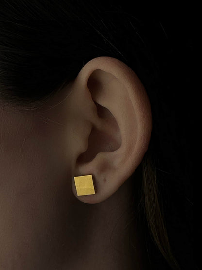 Square golden steel earrings