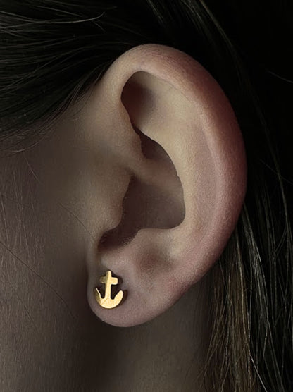 Anchor gold steel earrings