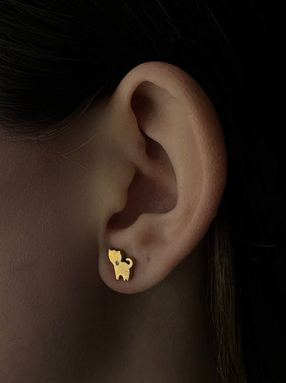 Cat gold steel earrings