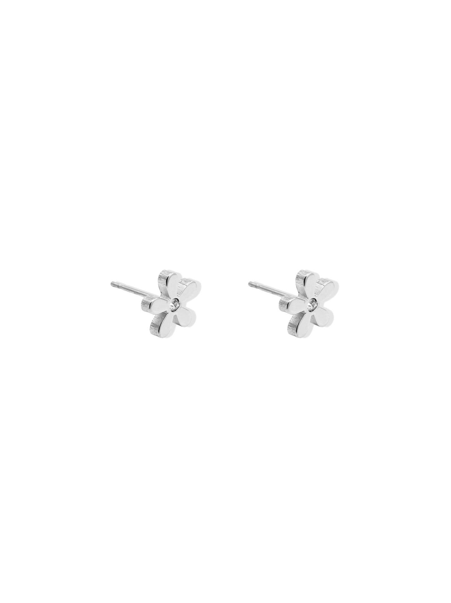 Boucles d'oreilles acier argenté fleur et cristal