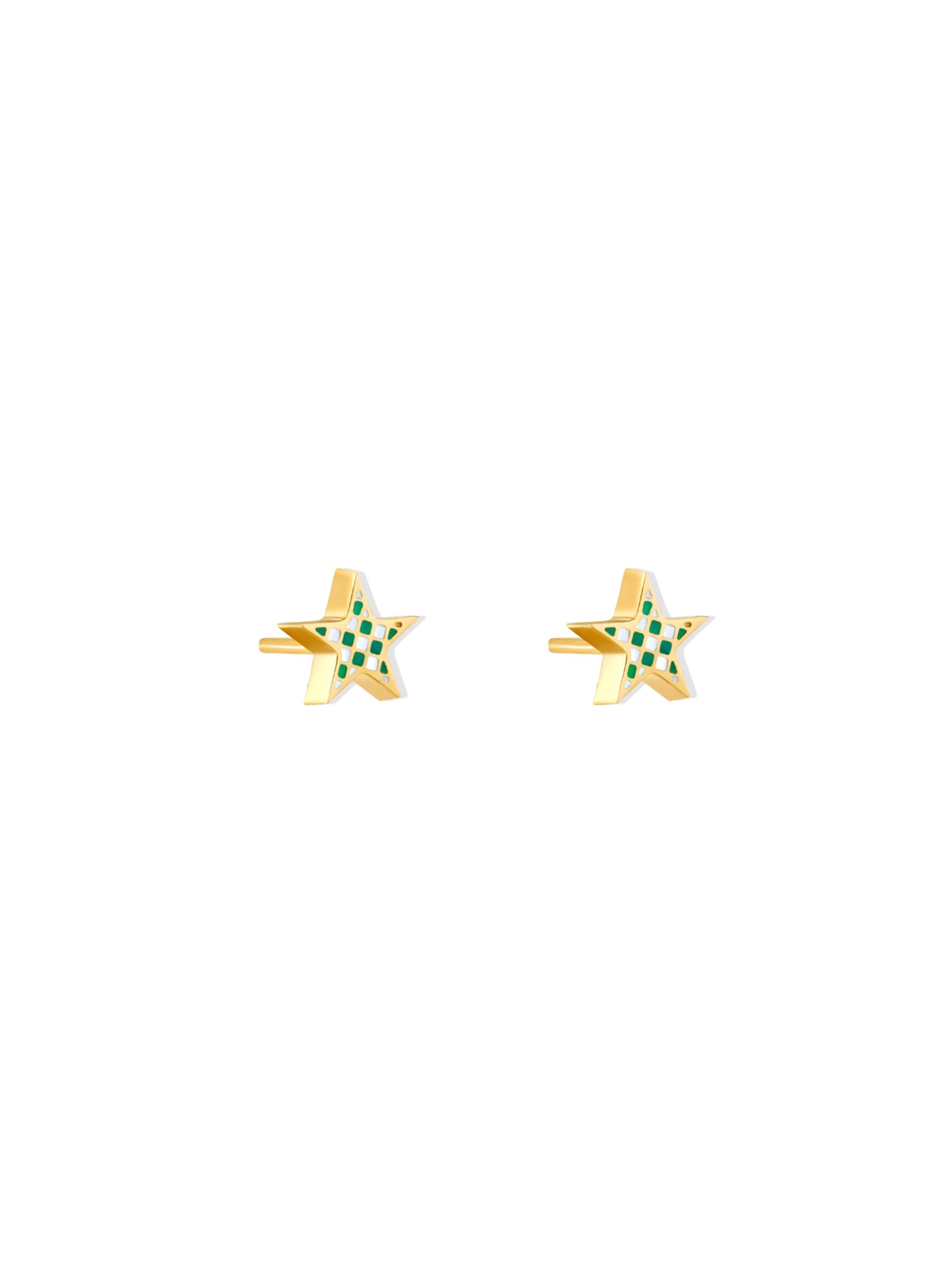 Green and white star gold steel earrings