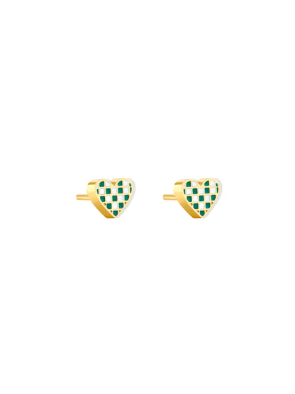 Green and white heart gold steel earrings