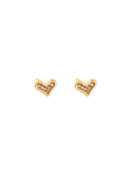 Golden steel heart earrings with crystals