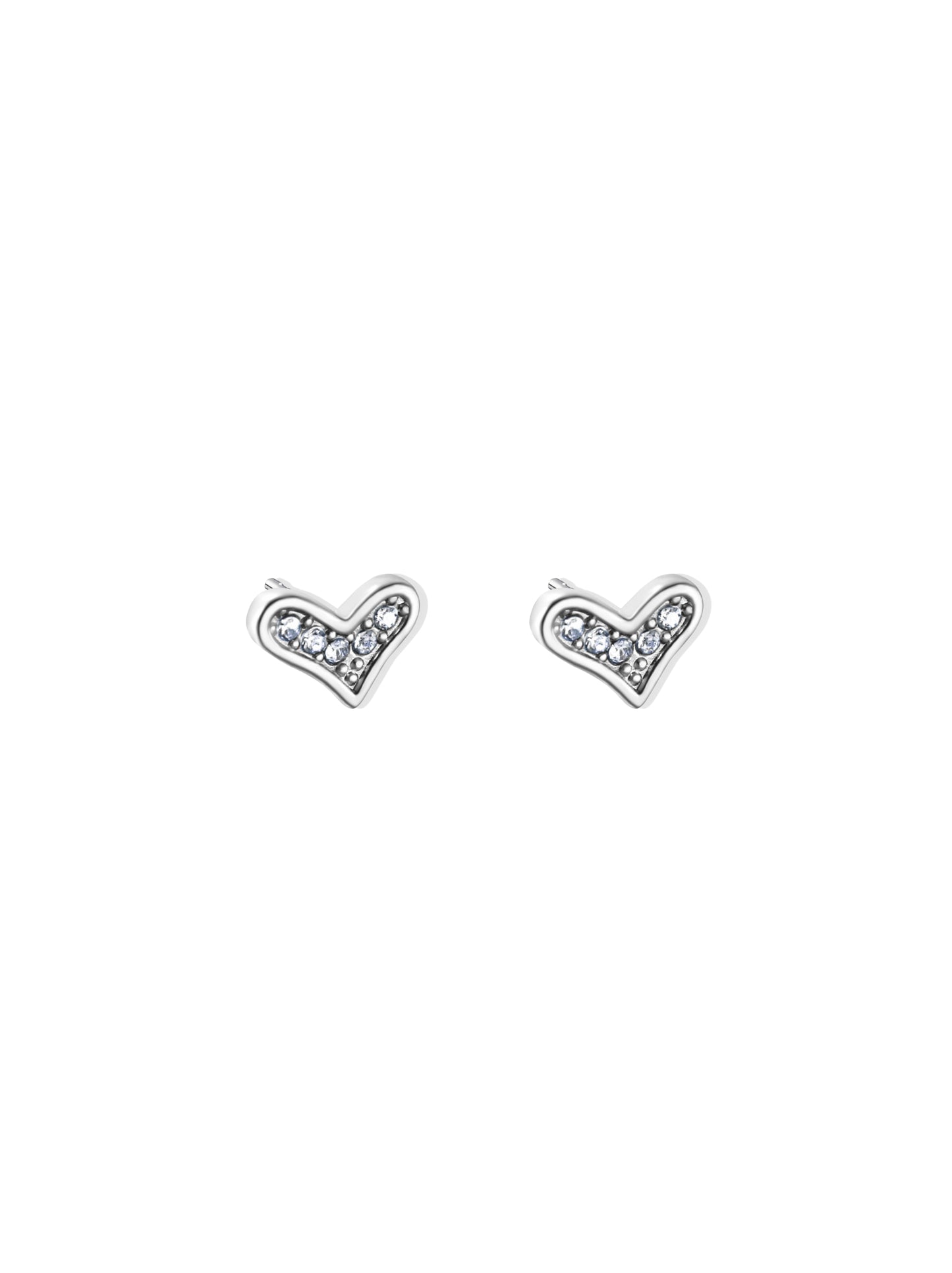 Silver heart steel earrings with crystals