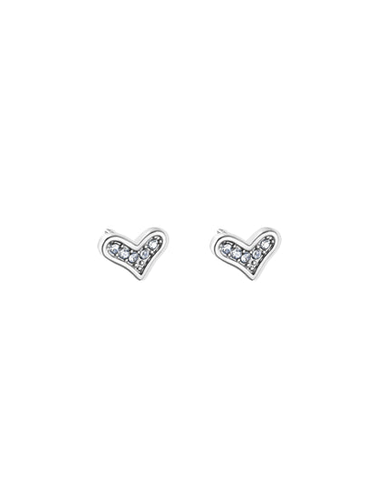 Silver heart steel earrings with crystals