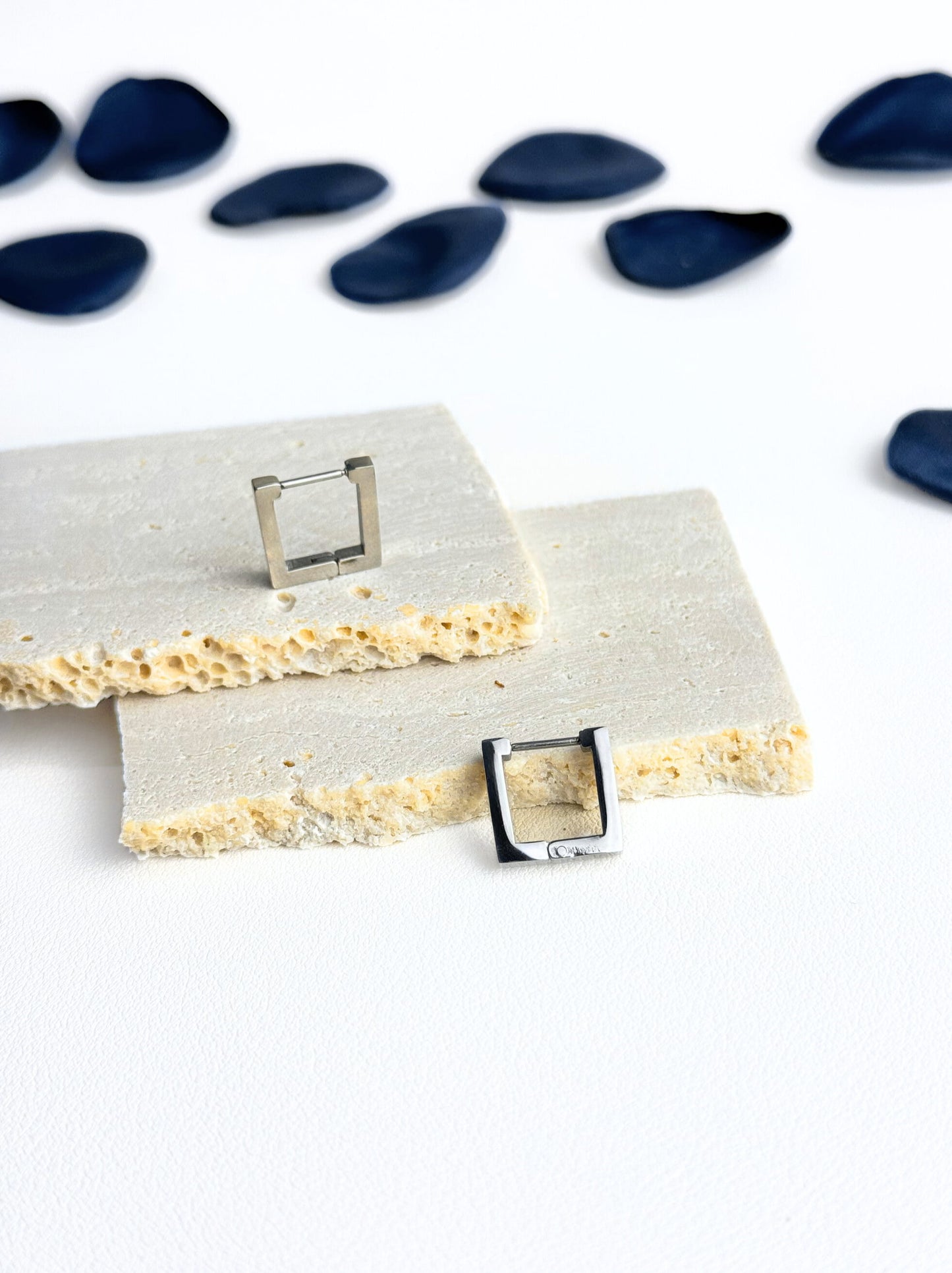 Square silver steel hoops