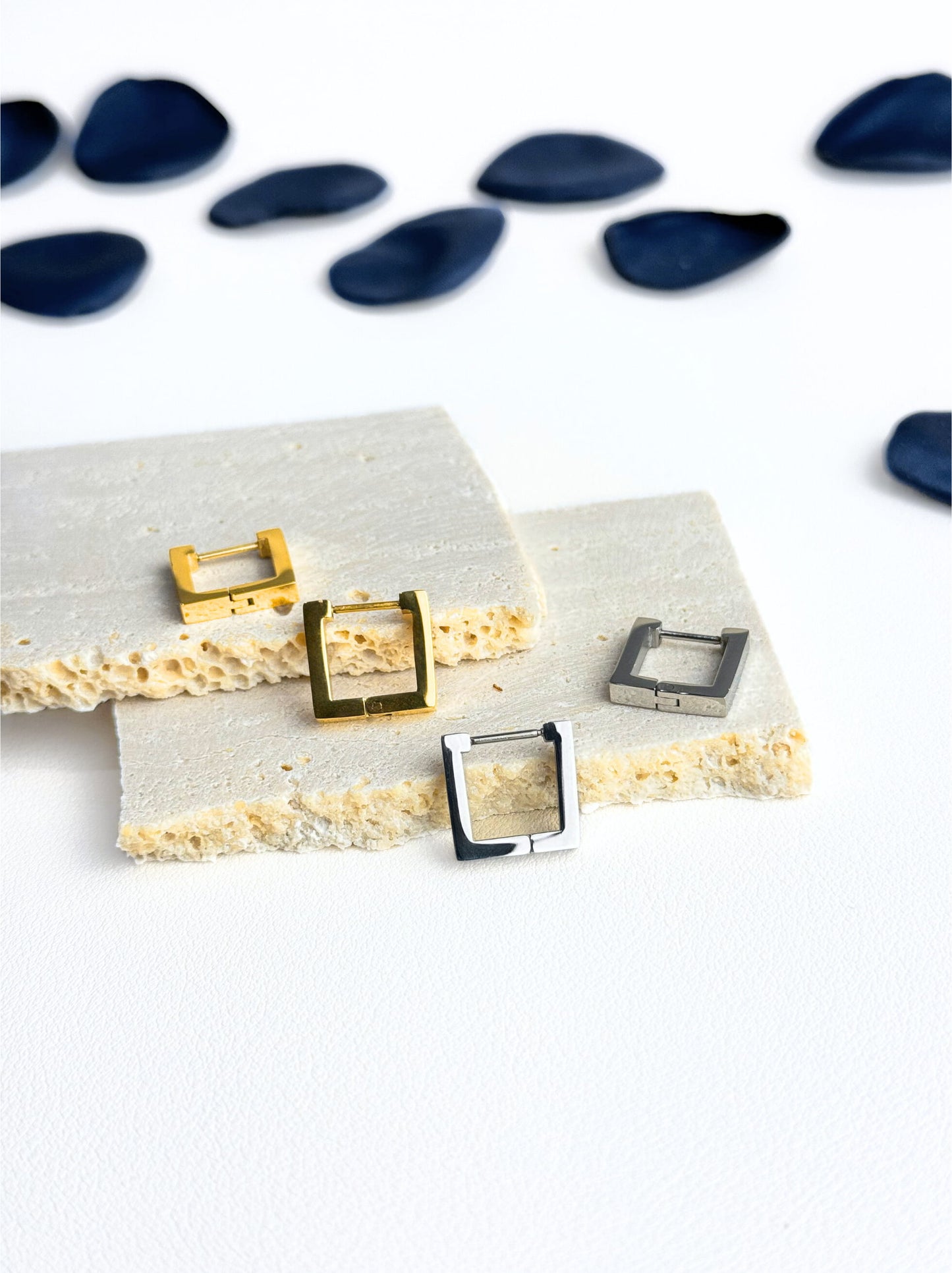 Square silver steel hoops