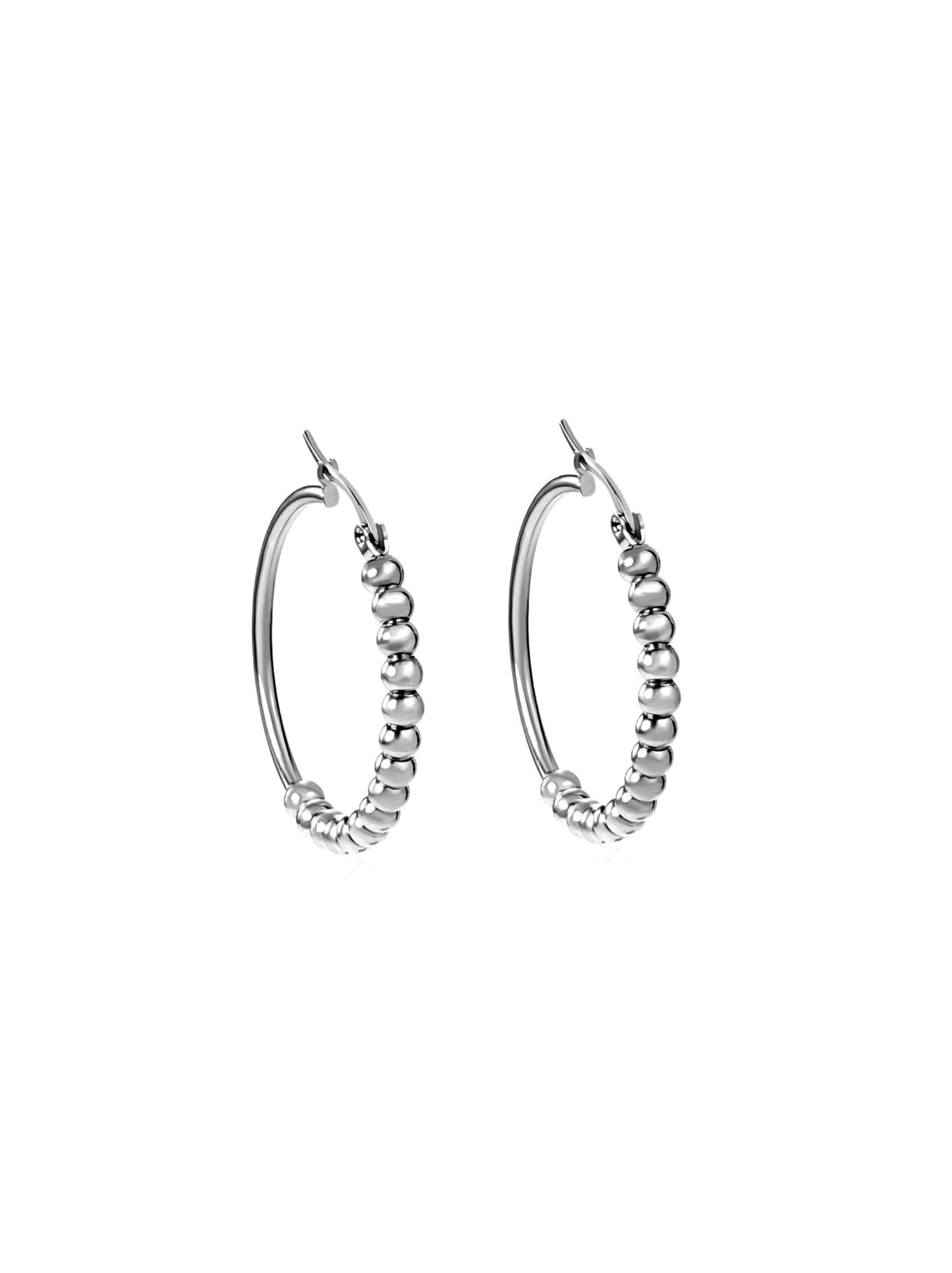 Silver steel hoops with polka dots