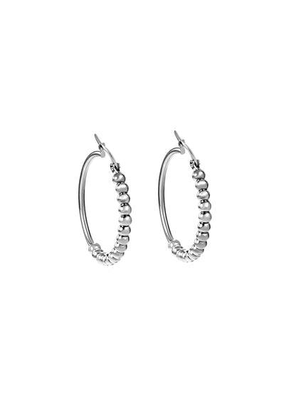 Silver steel hoops with polka dots