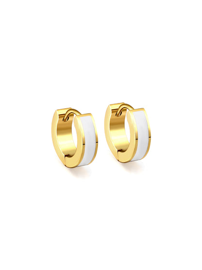 White enamelled gold steel rings