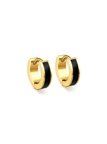 Black enamel gold steel rings