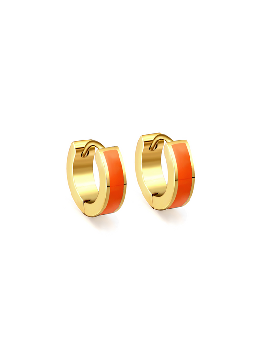 Orange enameled gold steel rings