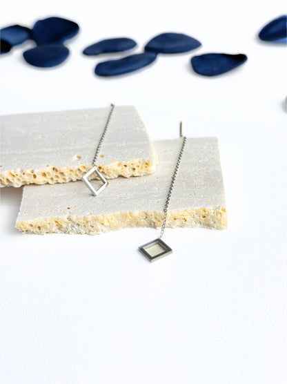 Rhombus silver steel earrings