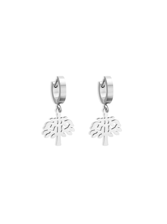 Tree of life silver steel hoops