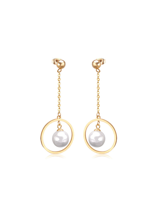 Pearl gold steel earrings