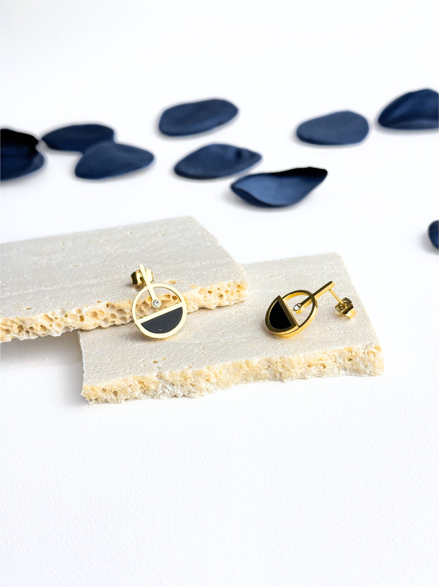 Black gold steel earrings