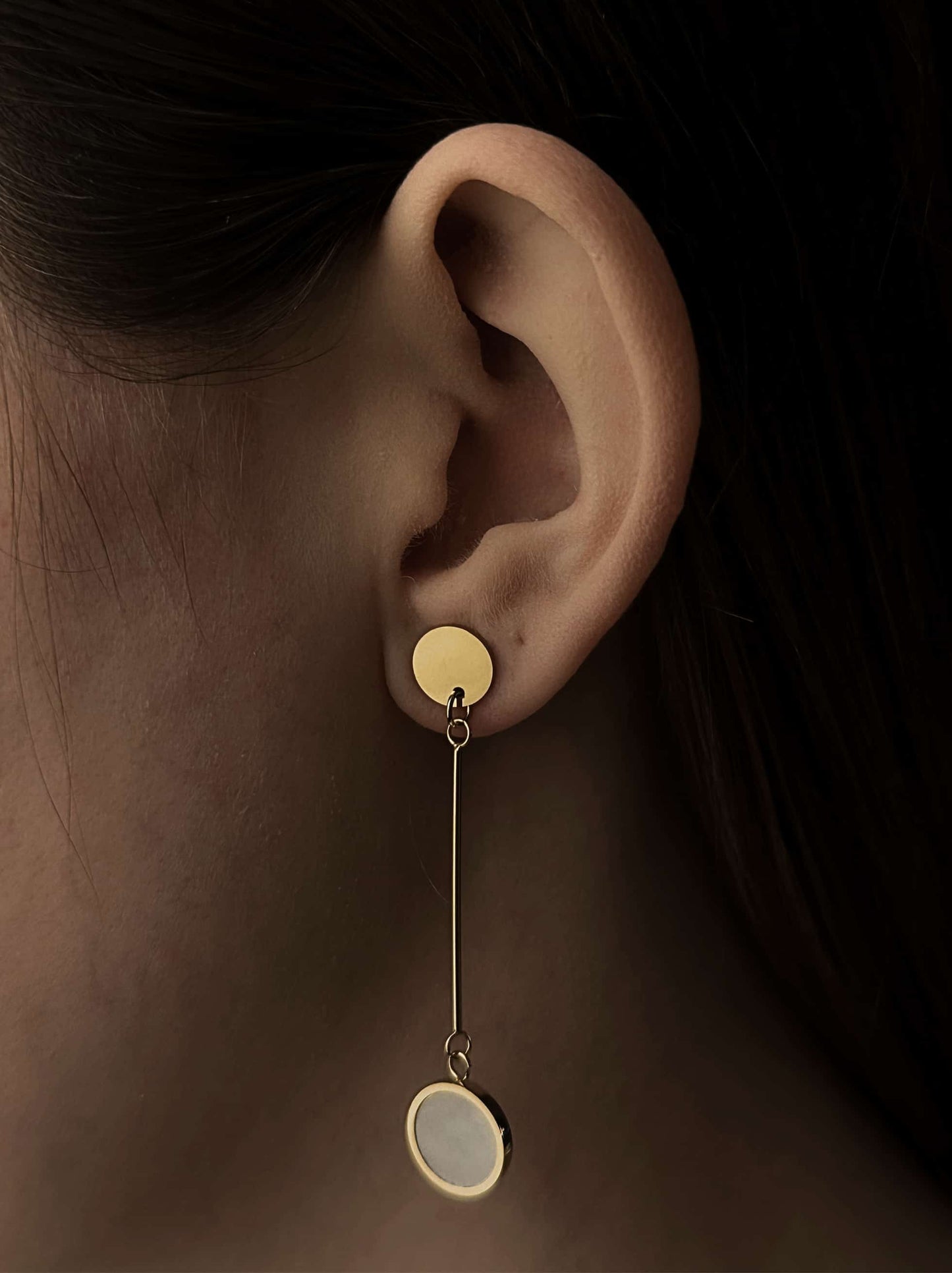 Pearl circle gold steel earrings