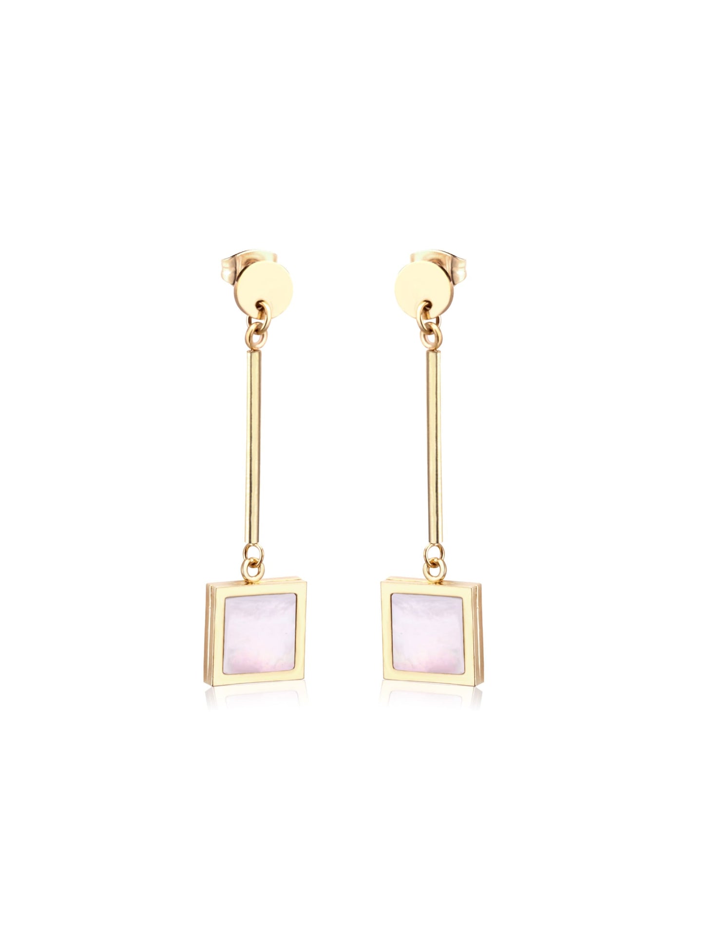 Pearl square gold steel earrings