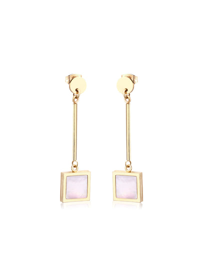 Pearl square gold steel earrings