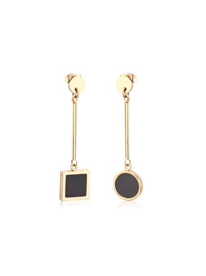 Square and circle golden steel earrings