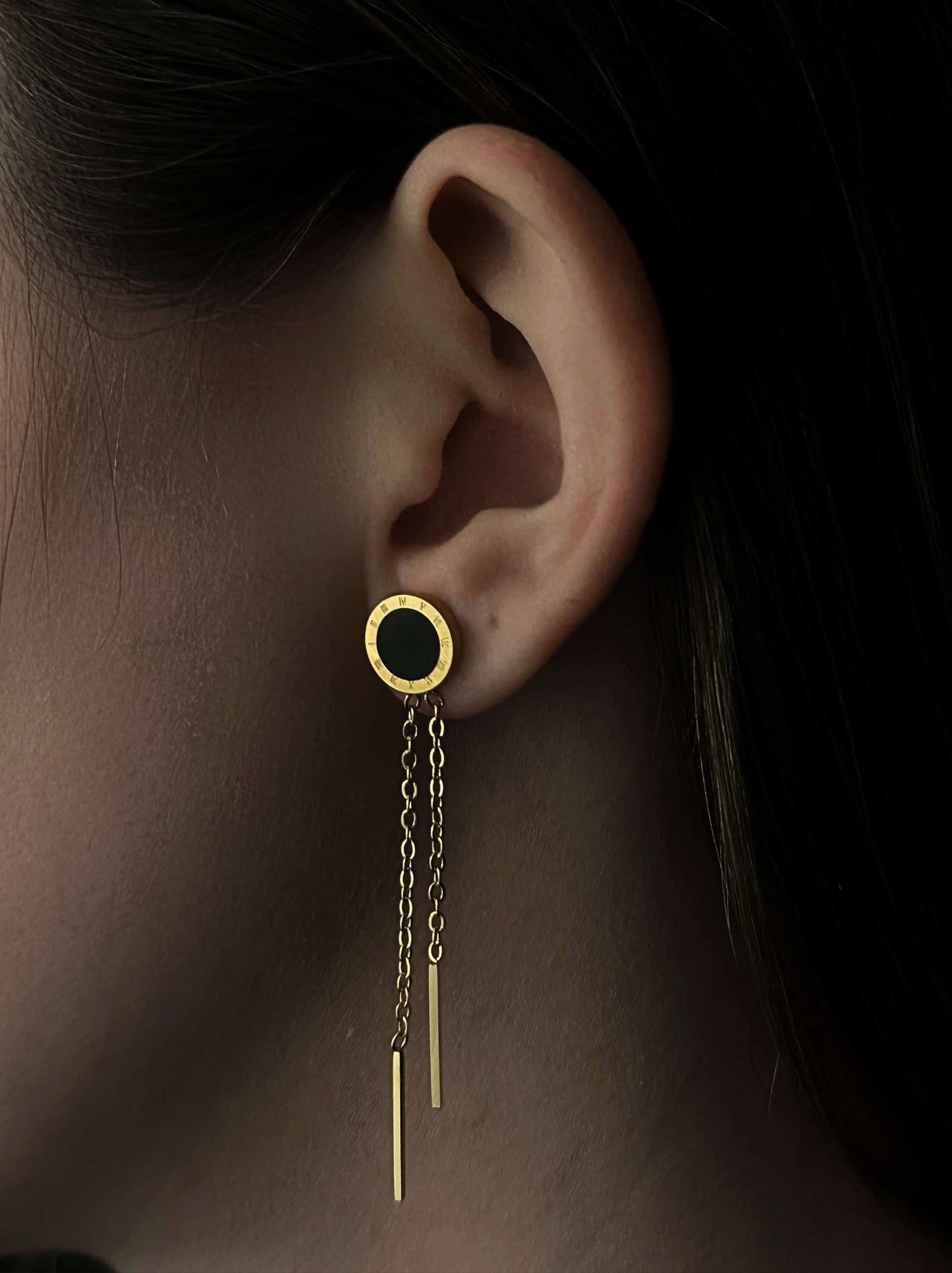 Boucles d'oreilles en acier doré noir