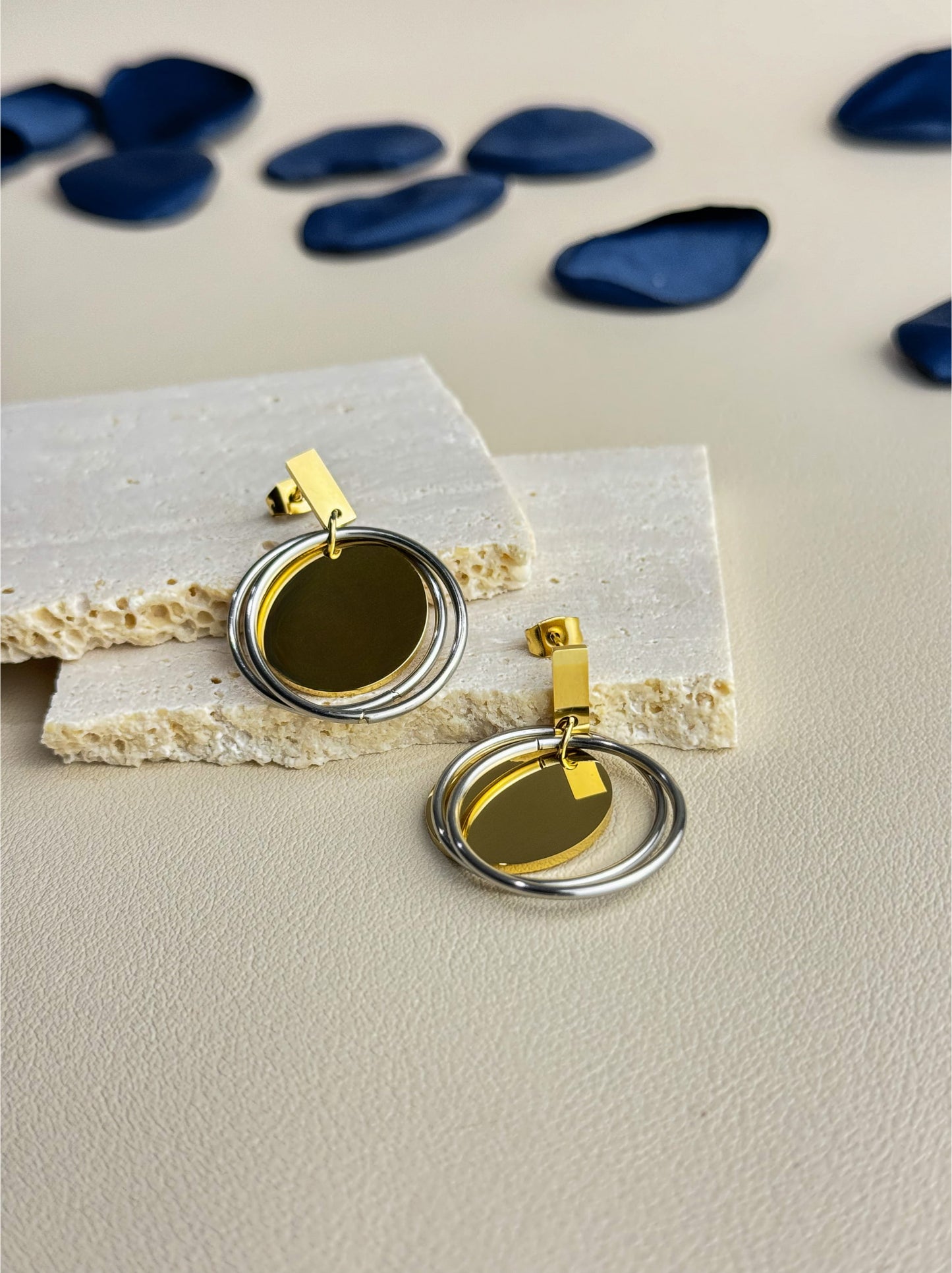 Gold and silver steel earrings