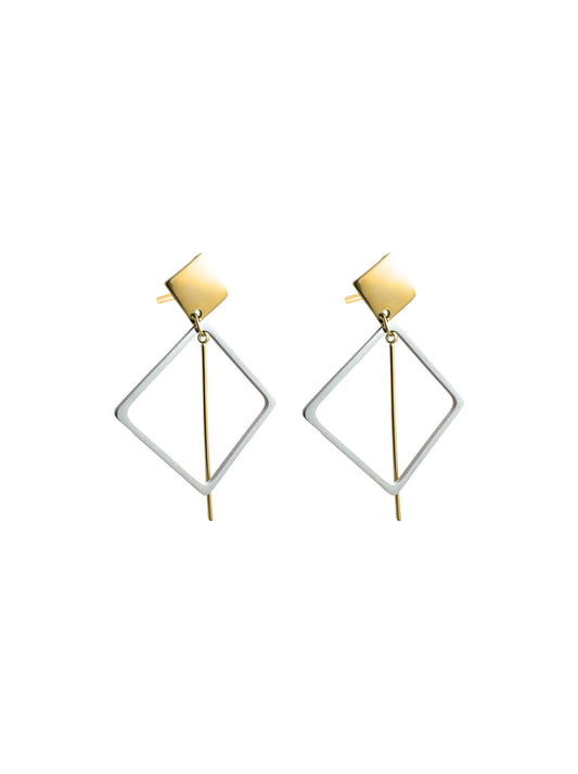 Gold steel and silver diamond earrings