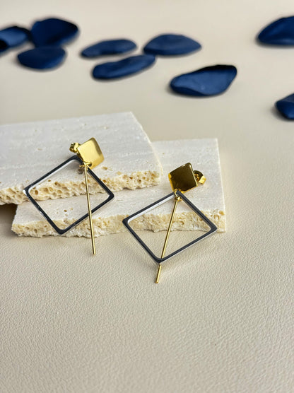 Gold steel and silver diamond earrings