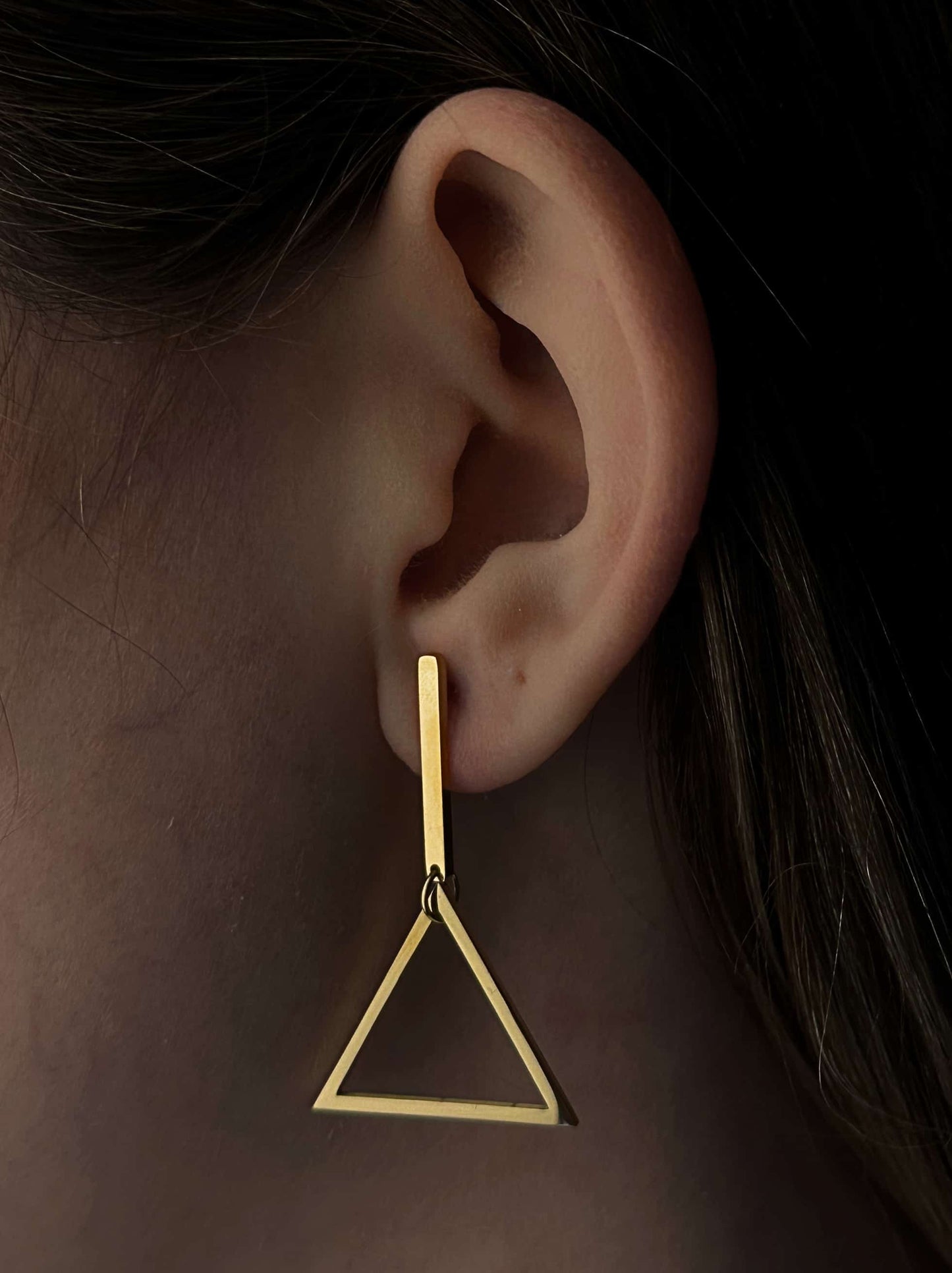 Triangle gold steel earrings