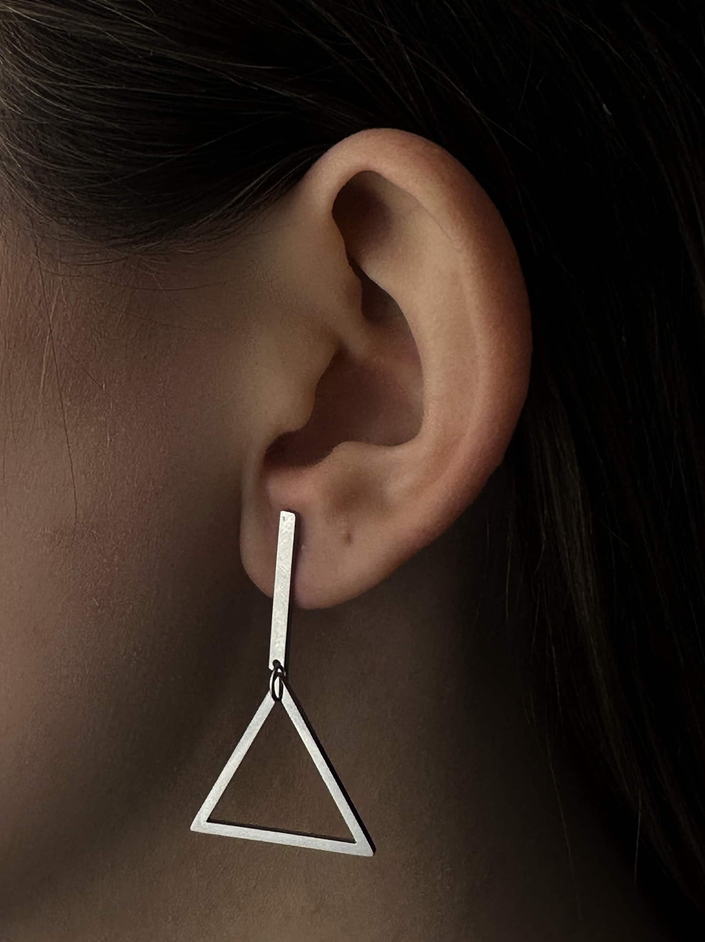 Triangle silver steel earrings