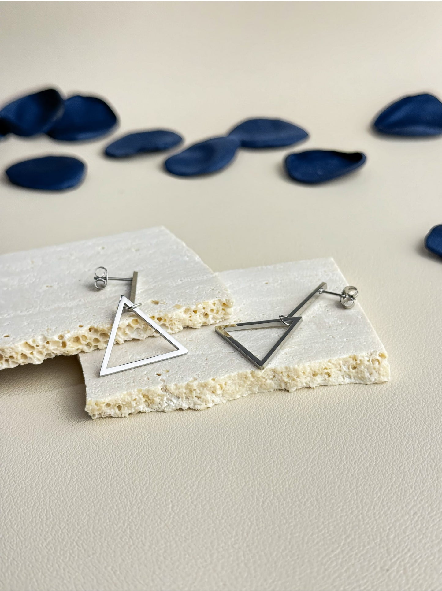 Triangle silver steel earrings