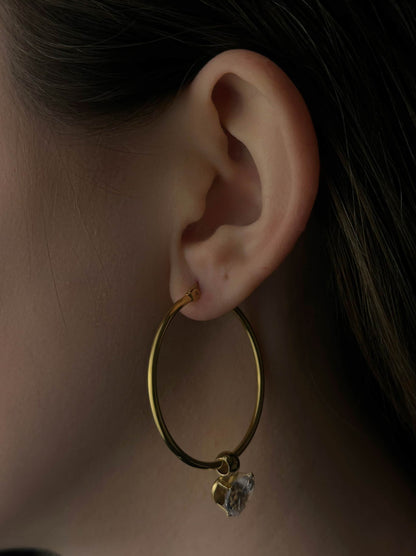 Crystal gold steel hoops