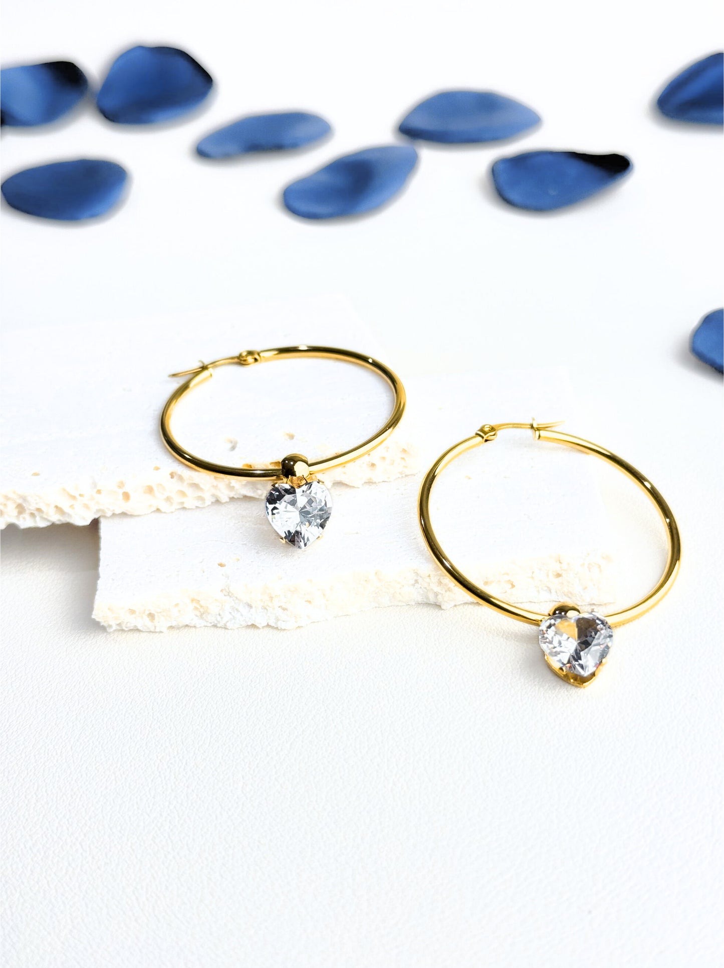 Crystal gold steel hoops