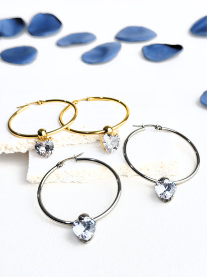 Crystal gold steel hoops