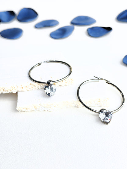 Crystal silver steel hoops