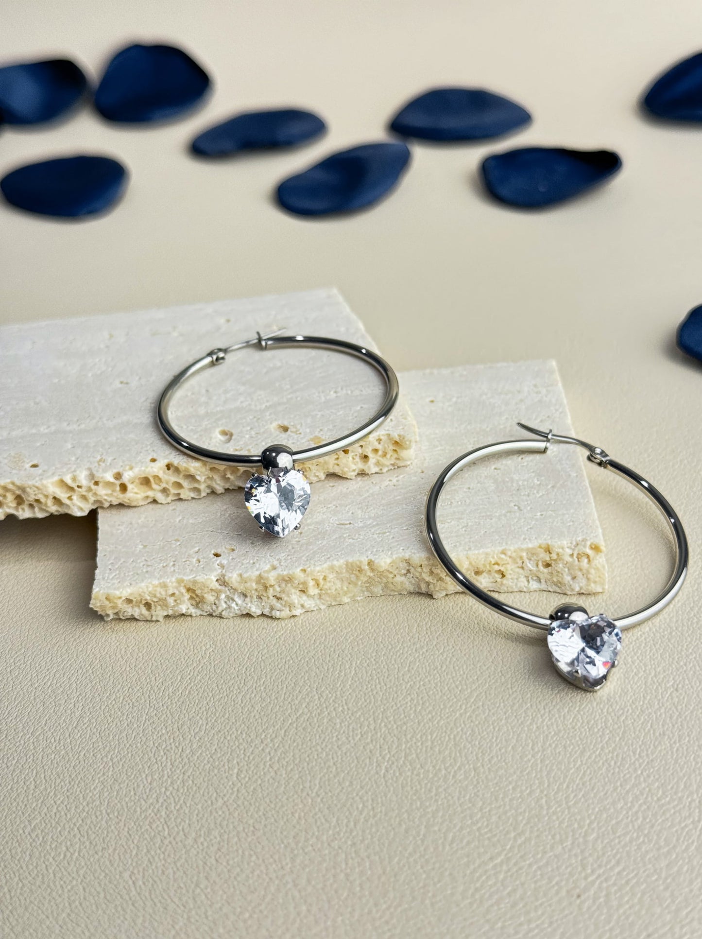 Crystal silver steel hoops