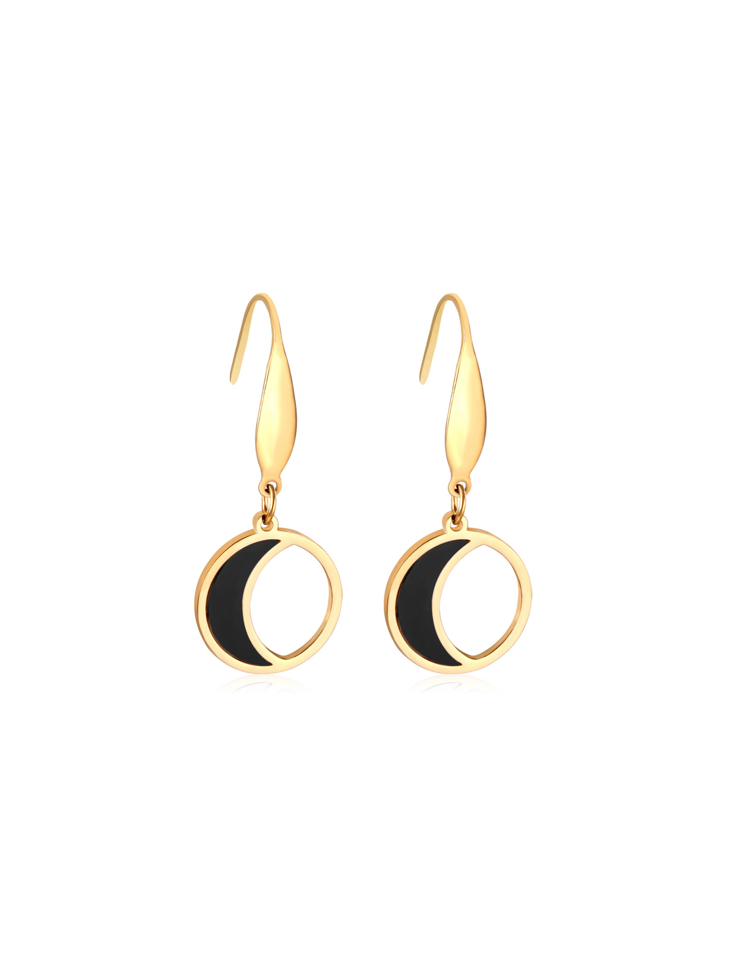 Boucles d'oreilles acier doré lune noire