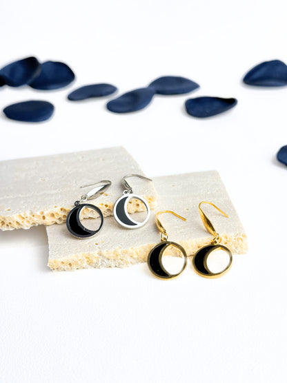 Black moon gold steel earrings