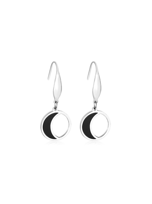 Black moon silver steel earrings