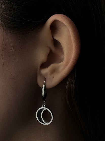 Black moon silver steel earrings