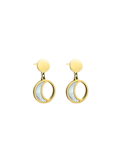 Pearly moon gold steel earrings