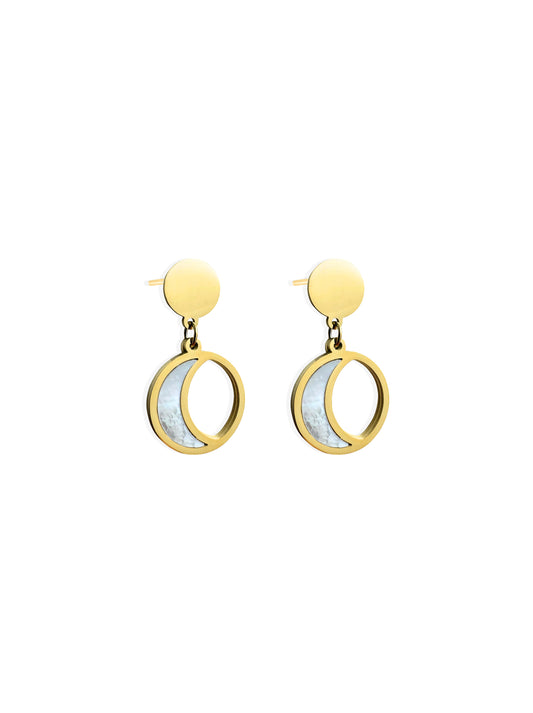 Pearly moon gold steel earrings