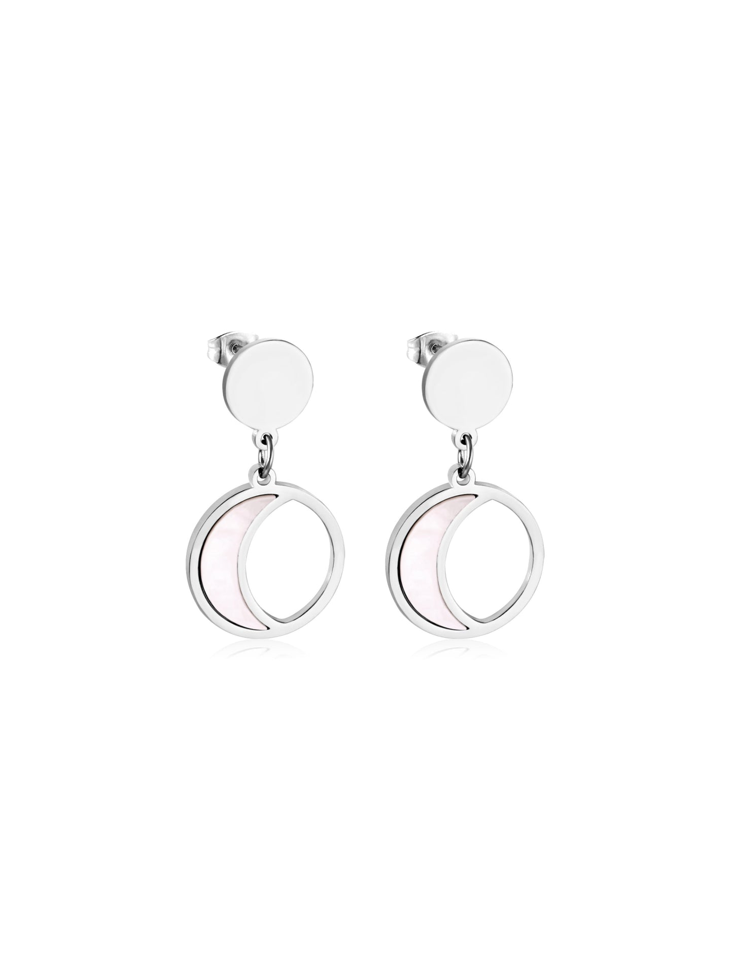 Boucles d'oreilles acier argenté lune nacrée